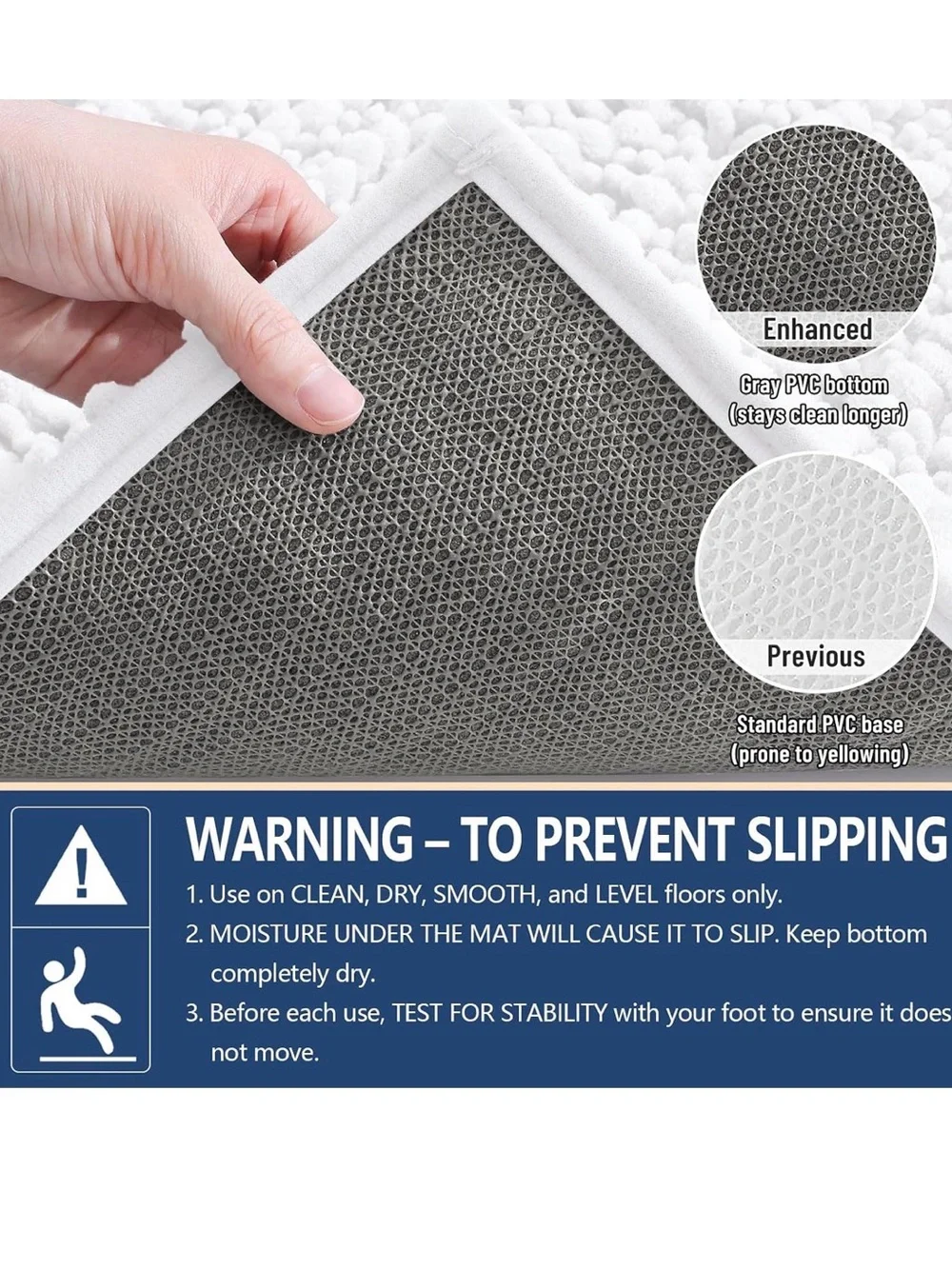 NWT White Chenille Bath Mat - Soft Absorbent Non-Slip 47x20